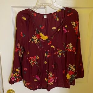 OLD NAVY BURGANDY FLORAL BLOUSE